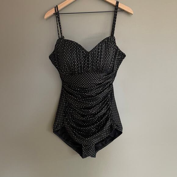 Magicsuit Rialto Pinpoint One Piece Polka Dot Swimsuit Black Gold Size 16DD Chic - Picture 2 of 16